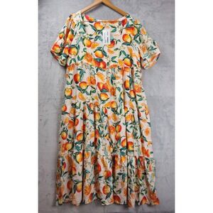 Jade by Jane Size 3X Tally Oranges Allover Print A Line Maxi Tier Dress NWT